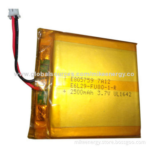 Li-polymer Battery with 2500mAh Capacity and 3.7V Nominal Voltage